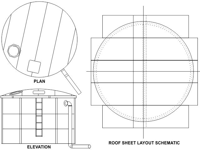 Drawing of a Five thousand gallon corrugated tank